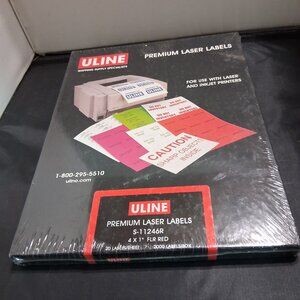 ULINE Premium Laser Labels S-1124 4" x 1" Blue Flr Red 20 Labels/Sheet 2000/Box